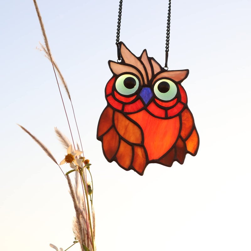 HAOSUM Owl Bird Stained Glass Window Hanging Suncatcher Bird Decor Wall Art for Living Room Bedroom Kitchen Window  Birthday Gift for Women - Image 4